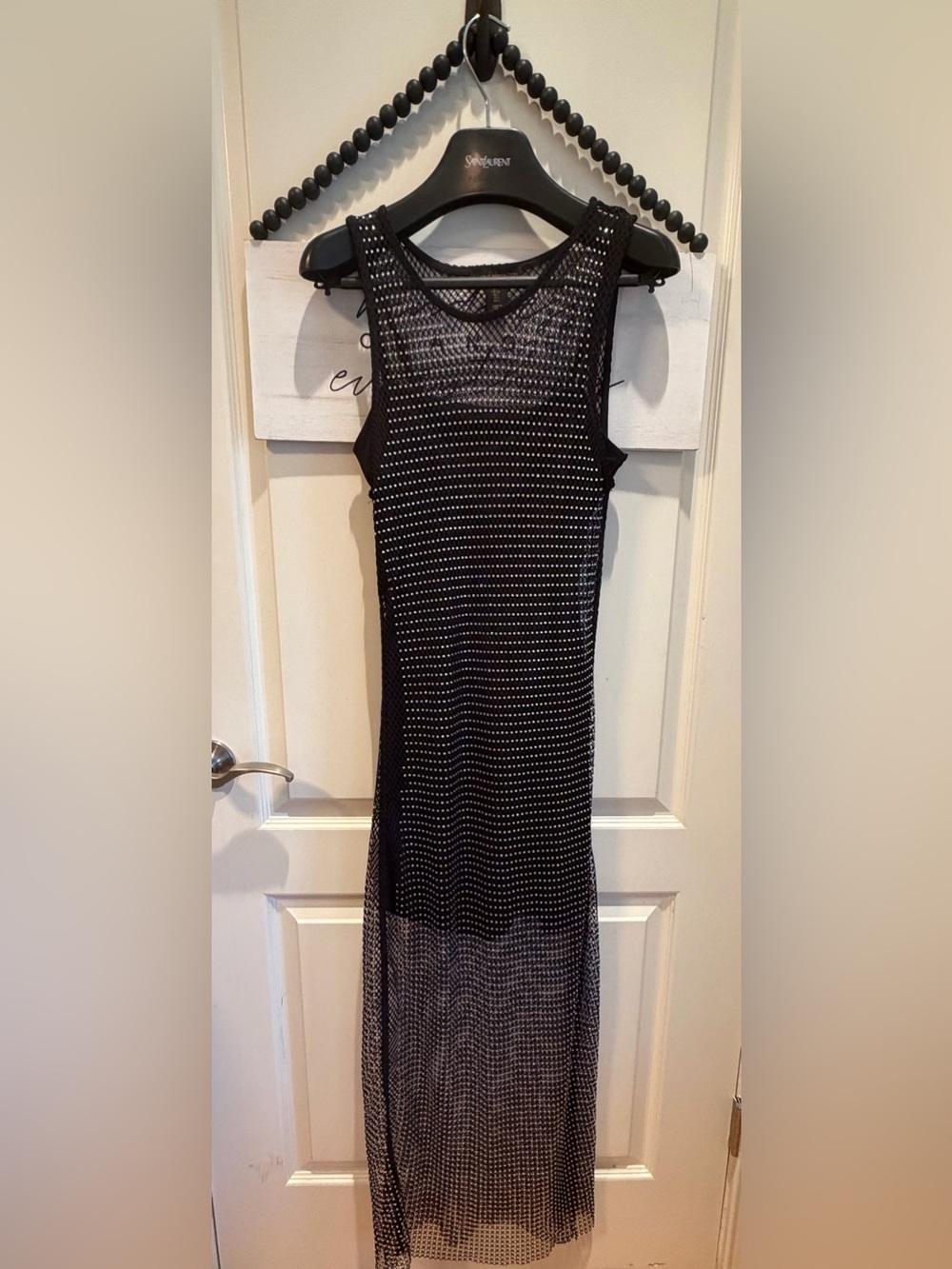 House of Harlow 1960 Swarovski Crystal Black Mesh Long Crystals Dress Small 4 6